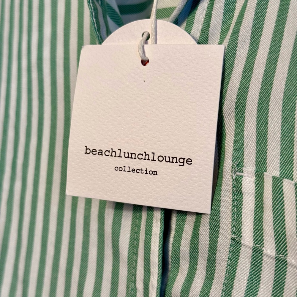 beachlunchlounge Candace Green and White Striped Shirt Lightweight Summer Vibe - Picture 7 of 9